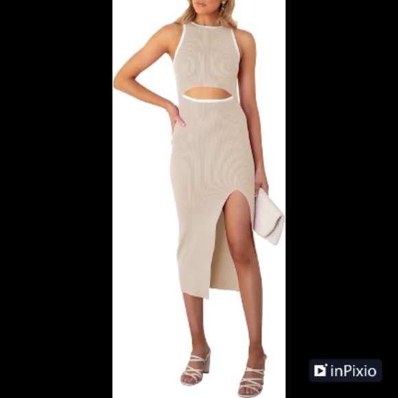 New bodycon dress Large midriff baring sleeveless side slit ribbe… - Picture 1 of 5
